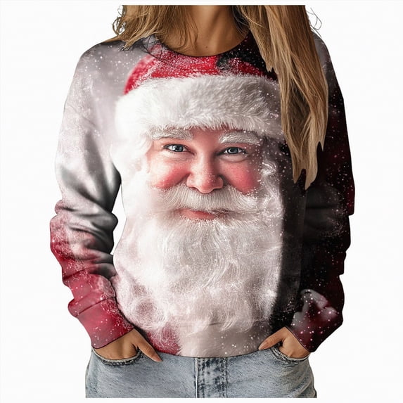 Futezty Women's Raglan Shirt Christmas Tops Long Sleeve Xmas Pullover Blouse Red Glass Santa Hat Graphic Sweatshirt