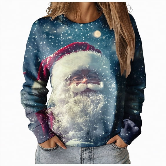 Futezty Women's Raglan Shirt Christmas Tops Long Sleeve Xmas Pullover Blouse Red Glass Santa Hat Graphic Sweatshirt