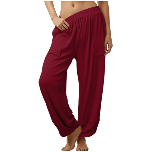 Futezty Womens Baggy Wide Leg Pants Cotton Elastic Waisted Loose Palazzo Harem Pants with Pockets