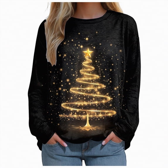 Futezty Womens Christmas Sweatshirt Funny Santa Snowman 3D Print Plus Size Graphic Sweatshirts Crewneck Xmas Holiday Tops