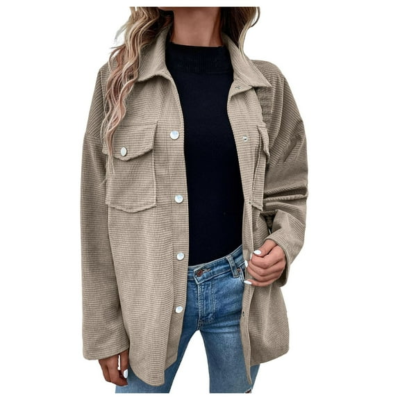 Futezty Womens Knit Long Shacket Jacket Oversized Casual Blouses Button Down Collared Dressy Shirts