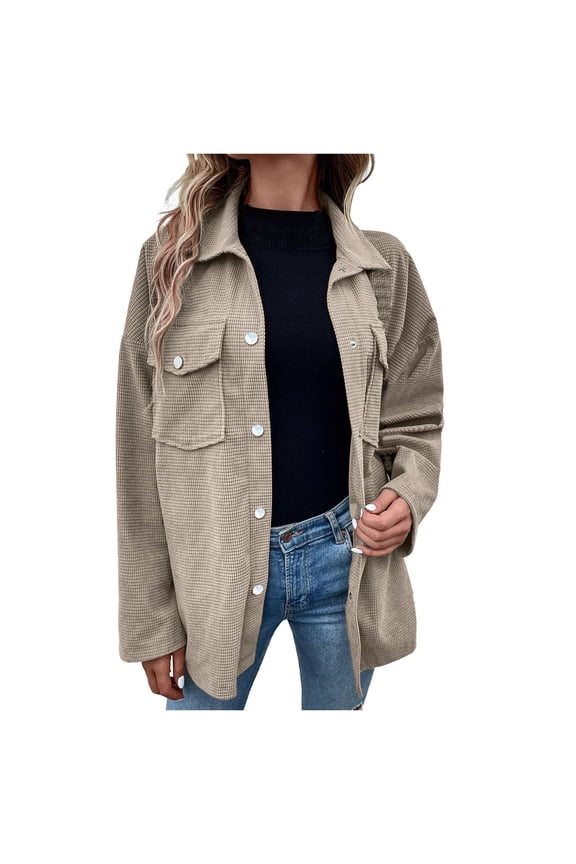 Womens Knit Long Shacket Jacket Oversized Casual Blouses Button Down Collared Dressy Shirts