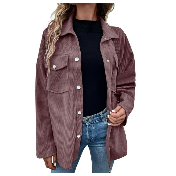 Futezty Womens Knit Long Shacket Jacket Oversized Casual Blouses Button Down Collared Dressy Shirts