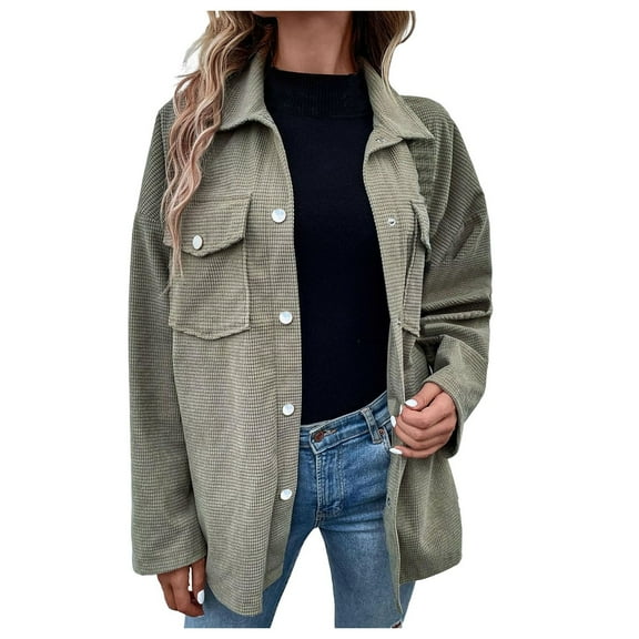 Futezty Womens Knit Long Shacket Jacket Oversized Casual Blouses Button Down Collared Dressy Shirts