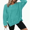 thumbnail image 1 of Futezty Womens Long Sleeve Tops Oversized Sweatshirts Waffle Knit Crew Neck Fashion Side Slits Casual Pullover Women's Long Sleeve Top Loose Round Neck Sweatshirt, 1 of 8
