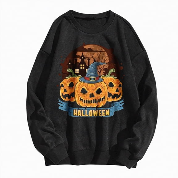 Futezty Womens Oversized Sweatshirts Halloween Graphic Crewneck Tops Casual Sweater Lightweight Pullover