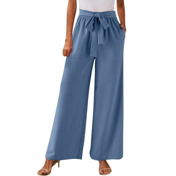 Futezty Womens Wide Leg Pants Plus Size Elastic Tie Knot Lounge Pants Loose Trousers with Pockets