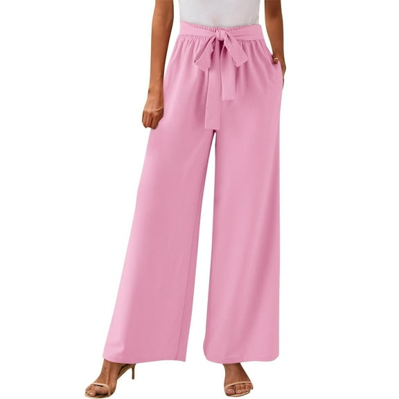 Futezty Womens Wide Leg Pants Plus Size Elastic Tie Knot Lounge Pants Loose Trousers with Pockets