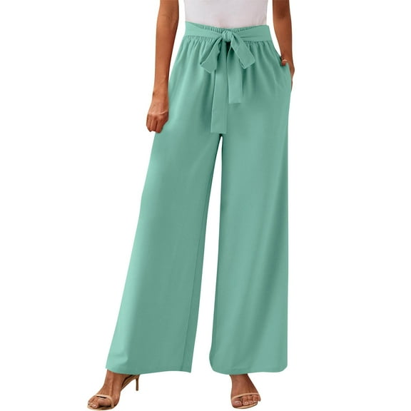 Futezty Womens Wide Leg Pants Plus Size Elastic Tie Knot Lounge Pants Loose Trousers with Pockets