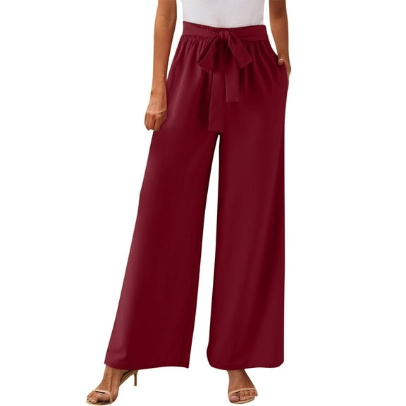 Futezty Womens Wide Leg Pants Plus Size Elastic Tie Knot Lounge Pants Loose Trousers with Pockets