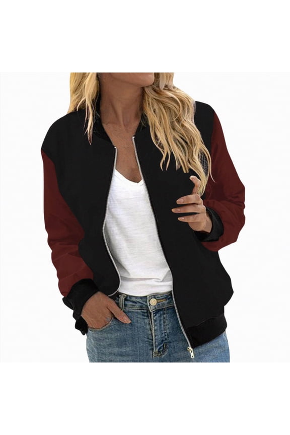 Zip Up Jacket for Women Lightweight Windproof Bomber Jackets Fashion Solid Baseball Coat Boyfriend Loose Fit Outerwear Casual Coat Stand Short Sports Outwear Zipper Tops Casual Daily Jackets