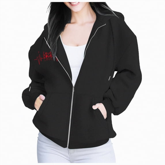 Futezty Zip Up Hoodie Women Hooded Oversized Sweatshirts Long Sleeve Casual Zipper Hoodies Jacket Fall Winter Outfits