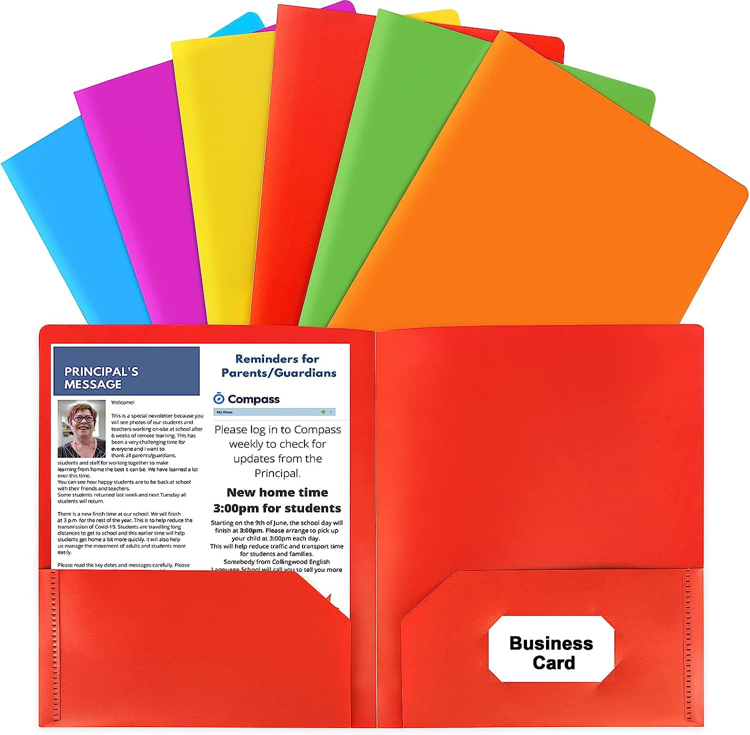 Futhstar Durable Plastic Folders, 6 Color Two Pocket Folder with Card