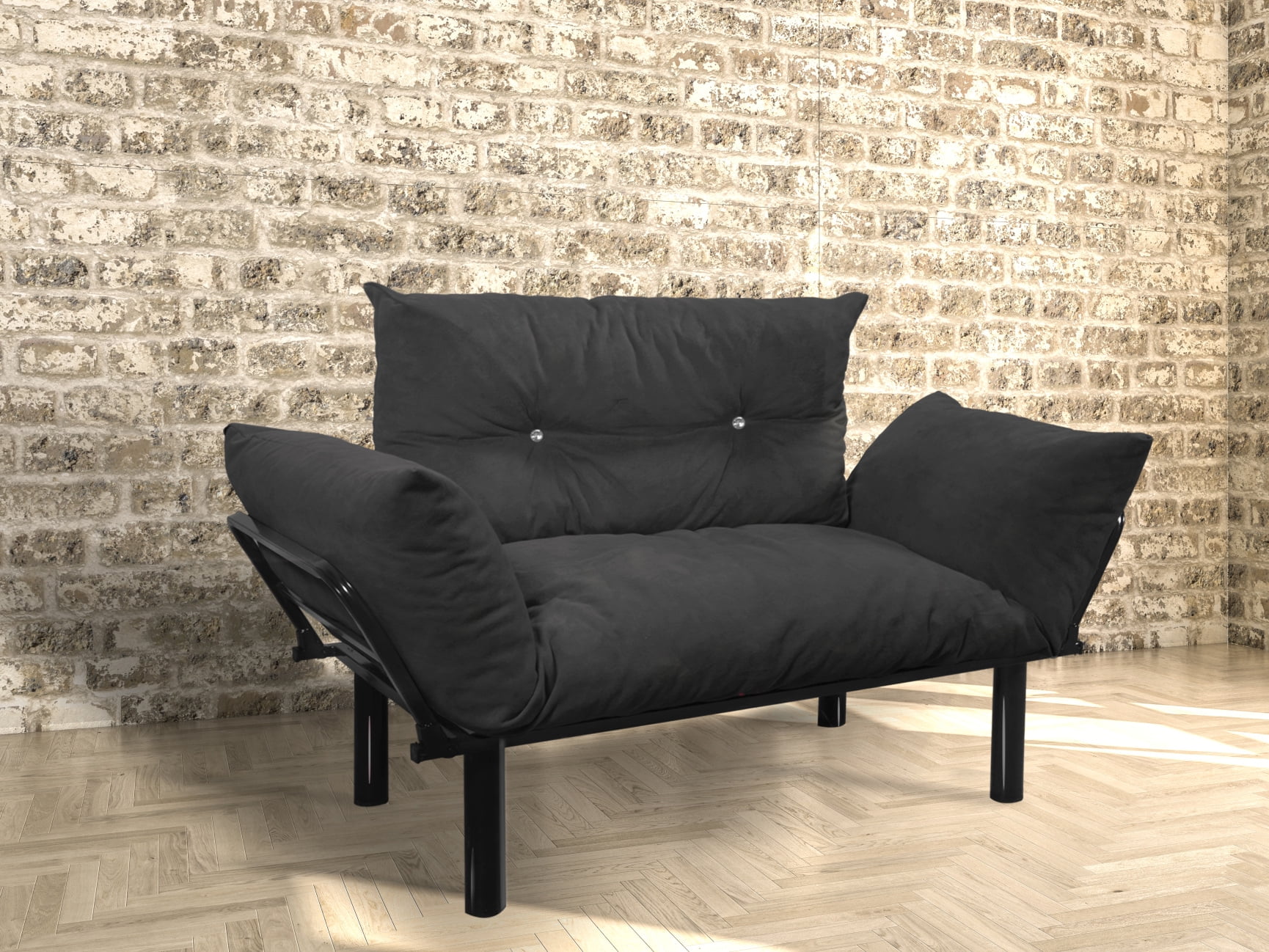 Futon Couch with Arms, Loveseat with Pillow, Lazy Chair with Hight Legs ...