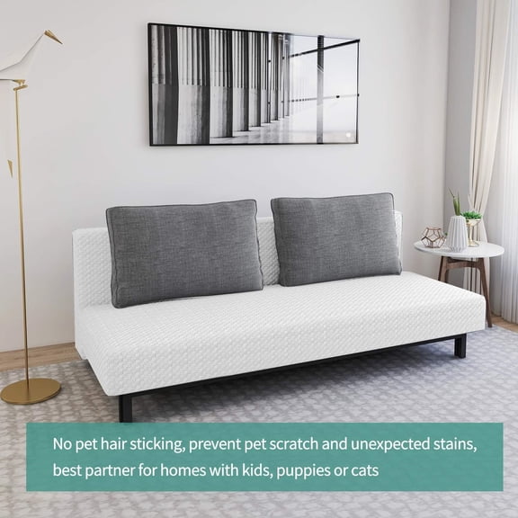 Futon Cover Latest Jacquard Design High Stretch Armless Sofa Bed Slipcover Anti-Slip Furniture Protector with Elastic Bottom (Futon, White)