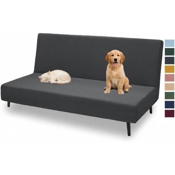Futon Cover Stretch Armless Sofa Bed Cover Anti-Slip Furniture Protector Without Armrests Slipcover with Elastic Bottom