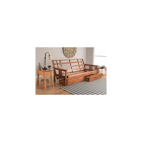Futon Frame Full Size Hardwood Sofa Bed with Drawers - Barbados Finish
