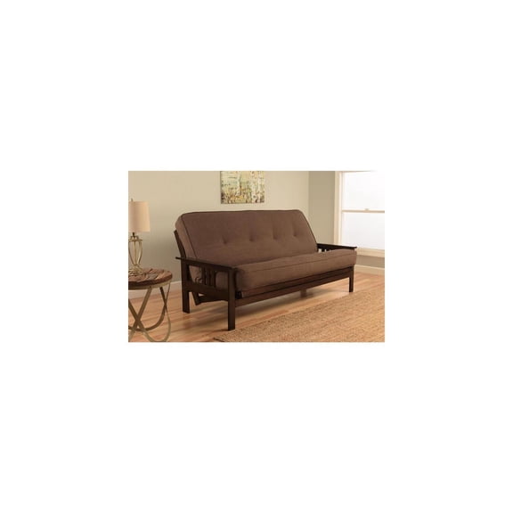 Futon Frame Full Size Linen Cocoa Mattress Espresso Finish Sofa Bed