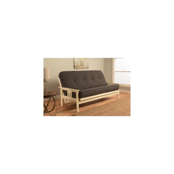 Futon Frame Full Size Linen Sofa Bed White Finish - Versatile Living Room Furniture