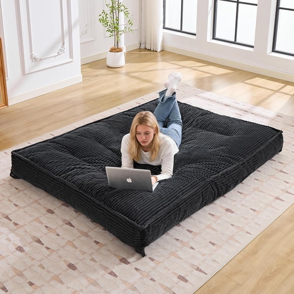 Futon Mattress Full Size 8",Foldable Futon Sofa Couch Bed,Floor Mattress Thick High Density Shredded Foam(Frame Not Included),Medium Firm Japanese Style Sleeping Pad for Guest Bedroom Living,Black