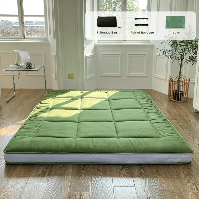 Futon Mattress, Padded Japanese Floor Mattress Quilted Bed Mattress Topper, Extra Thick Folding Sleeping Pad, Full Size