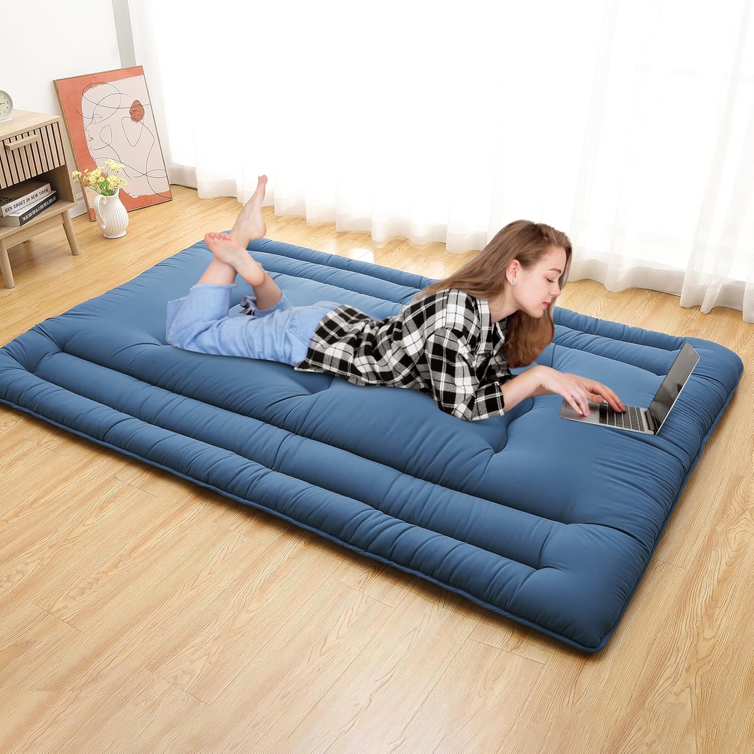 Futon Mattress Twin/Full Size, Japanese Floor Mattress Foldable Sleeping Mattress, Roll Up Floor Bed Mattress for Easy Storage, Tatami Mat Japanese Floor Bed for Dorm Camping