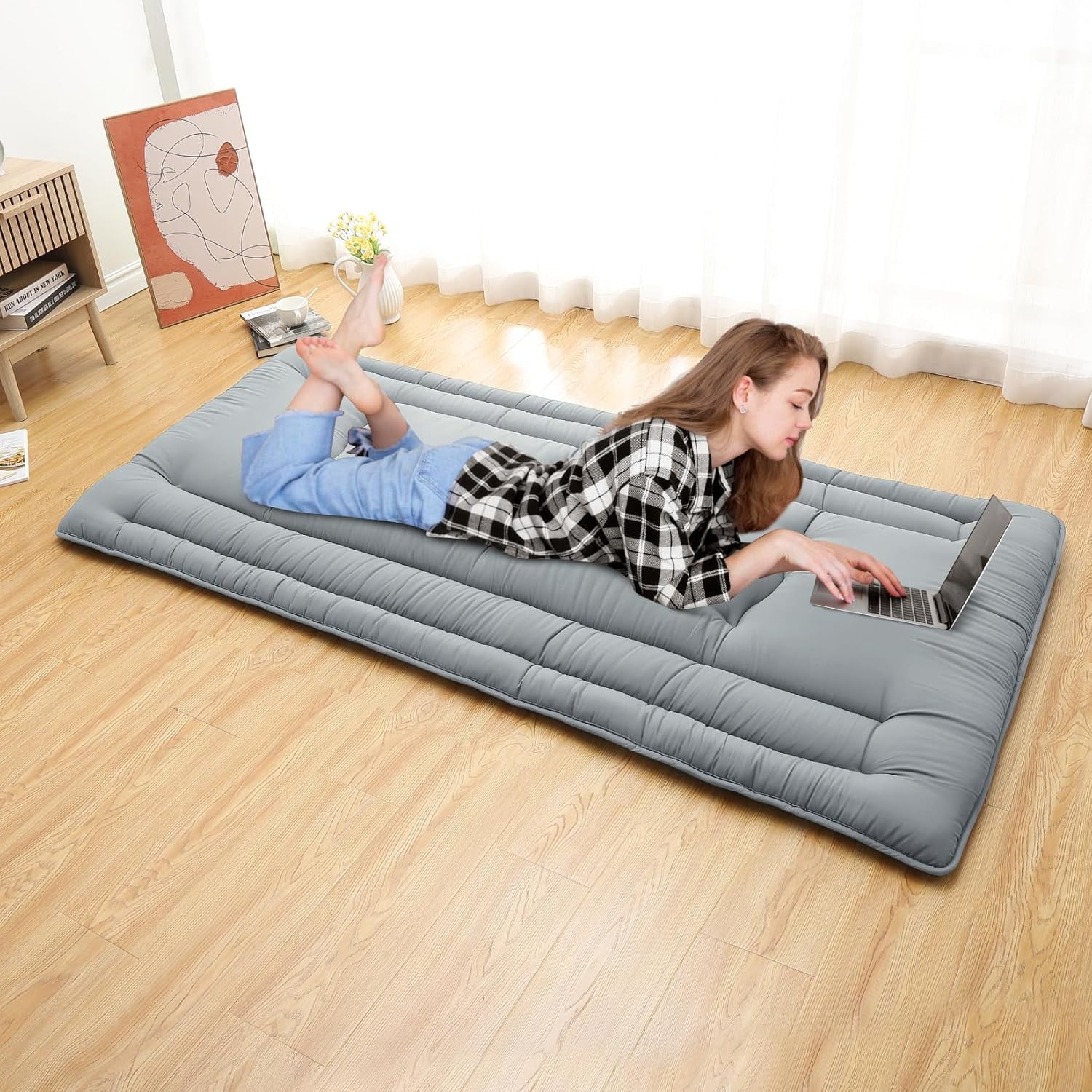 Futon Mattress Twin/Full Size, Japanese Floor Mattress Foldable Sleeping Mattress, Roll Up Floor Bed Mattress for Easy Storage, Tatami Mat Japanese Floor Bed for Dorm Camping