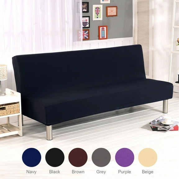 Futon Slipcover Armless Sofa Cover Stretch Sofa Bed Slipcover Protector Elastic Black