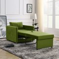 thumbnail image 1 of Futon Sofa Bed, 2-in-1 Convertible Sleeper Sofa Couch with Pull-Out Bed, Mid-Century Modern Velvet Upholstered Lounge Chair with 1 Pillow and Side Pocket for Living Room Bedroom Office, Green, 1 of 7