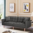 thumbnail image 1 of Futon Sofa Bed, 2021 Square Arm Sleeper Couches and Sofas with 2 Pillows, Plush Futon Sofa Sleeper for Living Room, Adjustable Back Twin Size Sofa for Small Space, Apartment, Condo, Dark Grey, SS403, 1 of 9