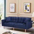 thumbnail image 1 of Futon Sofa Bed, 2021 Square Arm Sleeper Couches and Sofas with 2 Pillows, Plush Futon Sofa Sleeper for Living Room, Adjustable Back Twin Size Sofa for Small Space, Apartment, Condo, Blue, SS413, 1 of 9