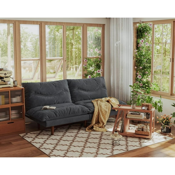 Futon Sofa Bed, 69 inch Futon Couch with Adjustable Backrest, Corduroy Convertible Sleeper Sofa Bed, Folding Sleeper Recliner for Apartment, Living Room, Office, Grey