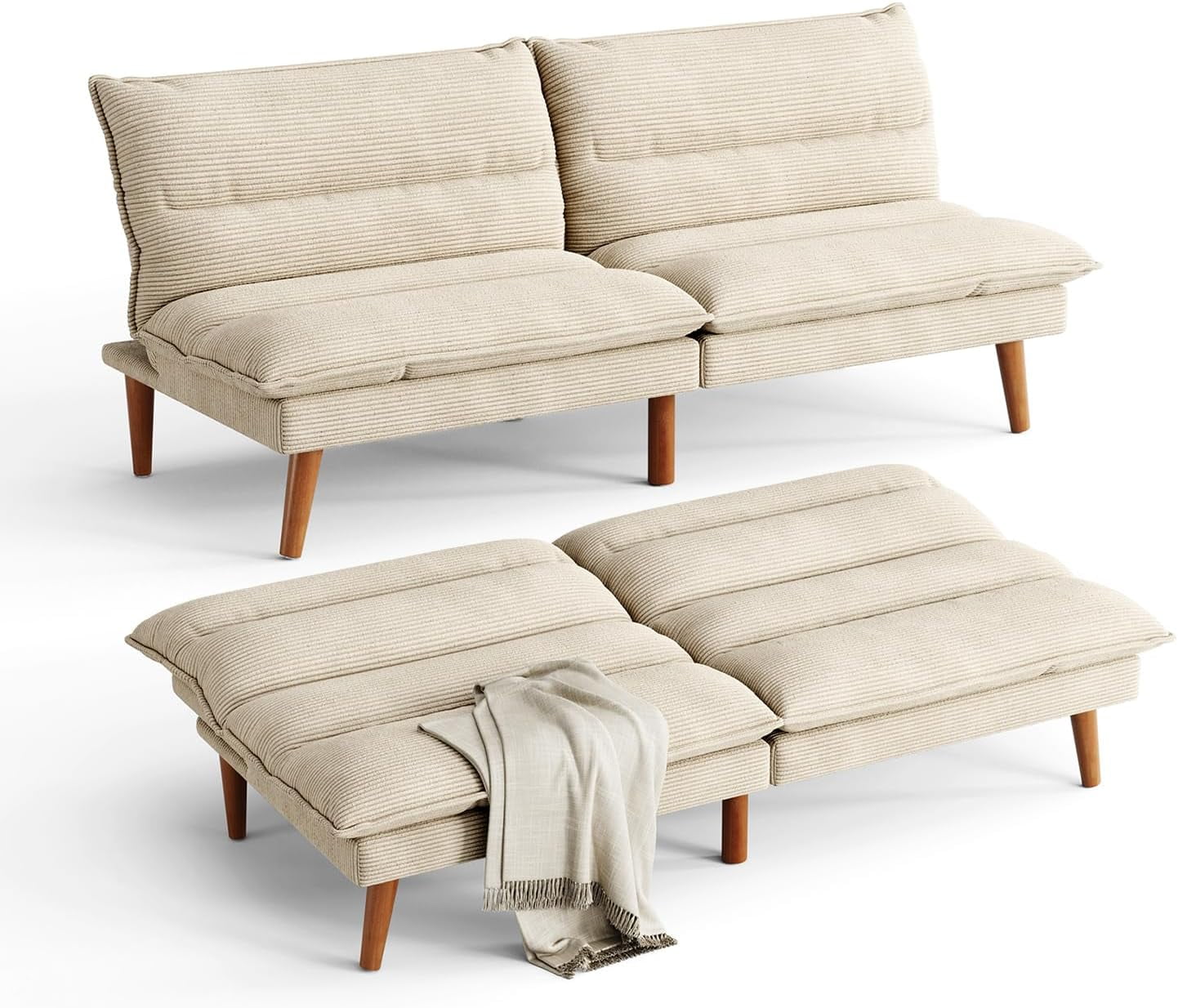 Futon Sofa Bed, 71‘’ Corduroy Fabric Futon Couch, Convertible Recliner ...