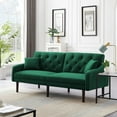 thumbnail image 1 of Futon Sofa Bed Convertible Couch Bed with 2 Pillows, Armrests Modern Living Room Velvet Sofa Bed, Folding Recliner Futon Couch Sleeper Set with Wood Legs, Green, 1 of 6