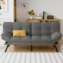 Futon Sofa Bed Convertible Couch, Grey Linen Sofa Bed with Memory Foam, Adjustable Backrest & Armrests, Multifunctional Small Loveseat Sleeper Sofa for Living Room, Apartment, Office