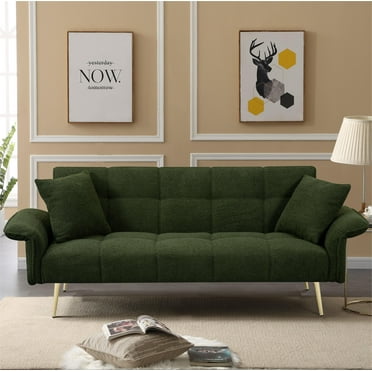 Futon Sofa Bed,Convertible Double Sofa Bed with Folding Armrests for Living Rooms and Small Spaces,Green