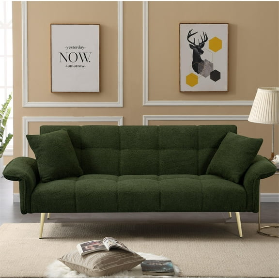 Futon Sofa Bed,Convertible Double Sofa Bed with Folding Armrests for Living Rooms and Small Spaces,Green