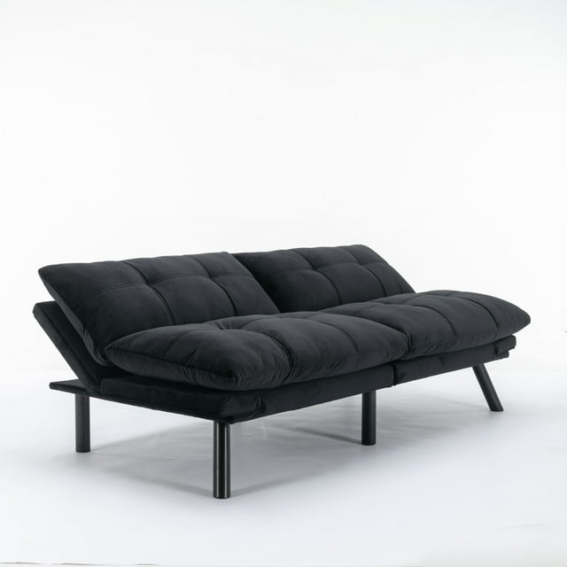 Futon Sofa Bed, Convertible Folding Modern Loveseat Sofa, Sleeper Couch Daybed for Studio, Apartment, Office, Small Space, Compact Living Room, Black