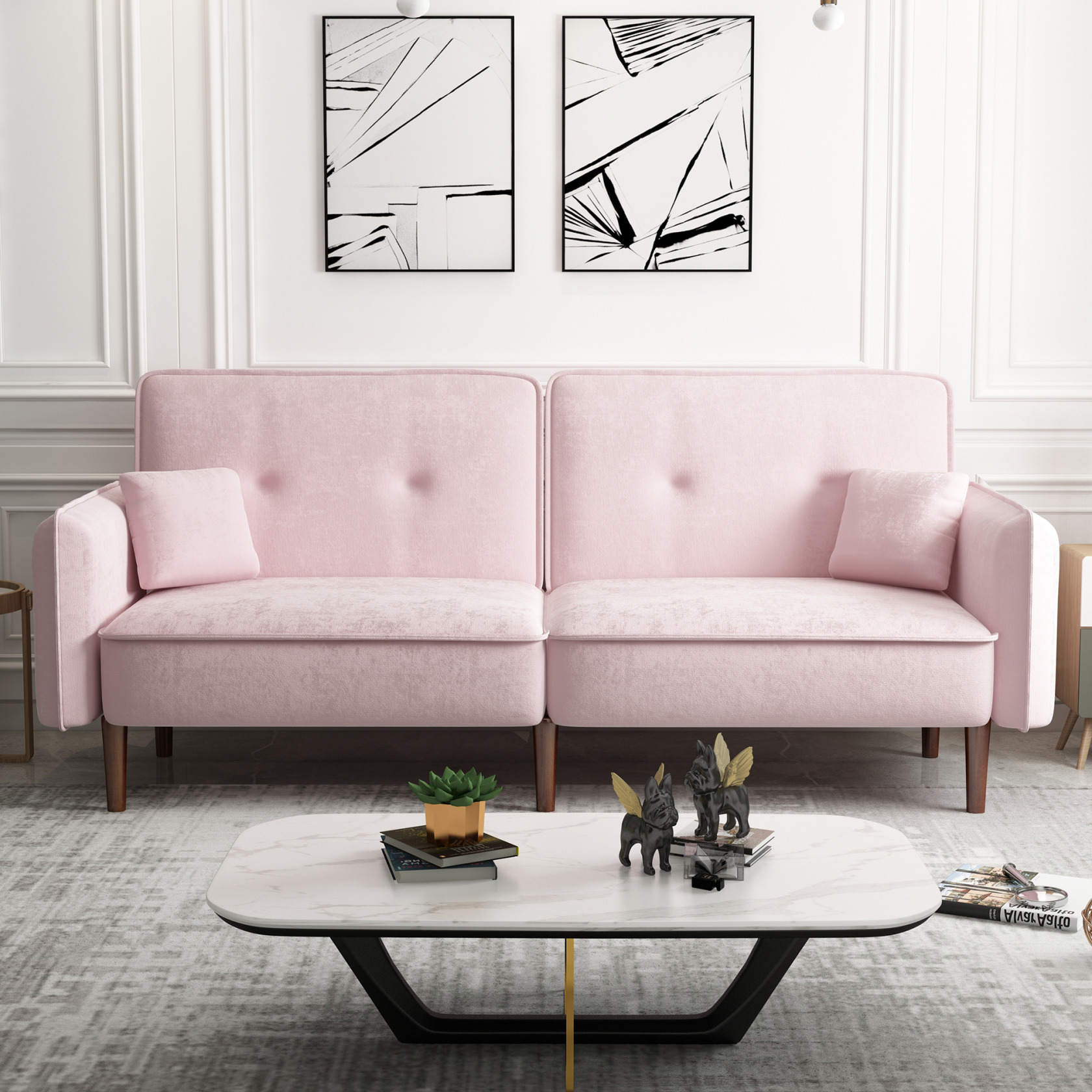 Futon Sofa Bed, Convertible Futon Sleeper Couch Daybed with Adjustable ...