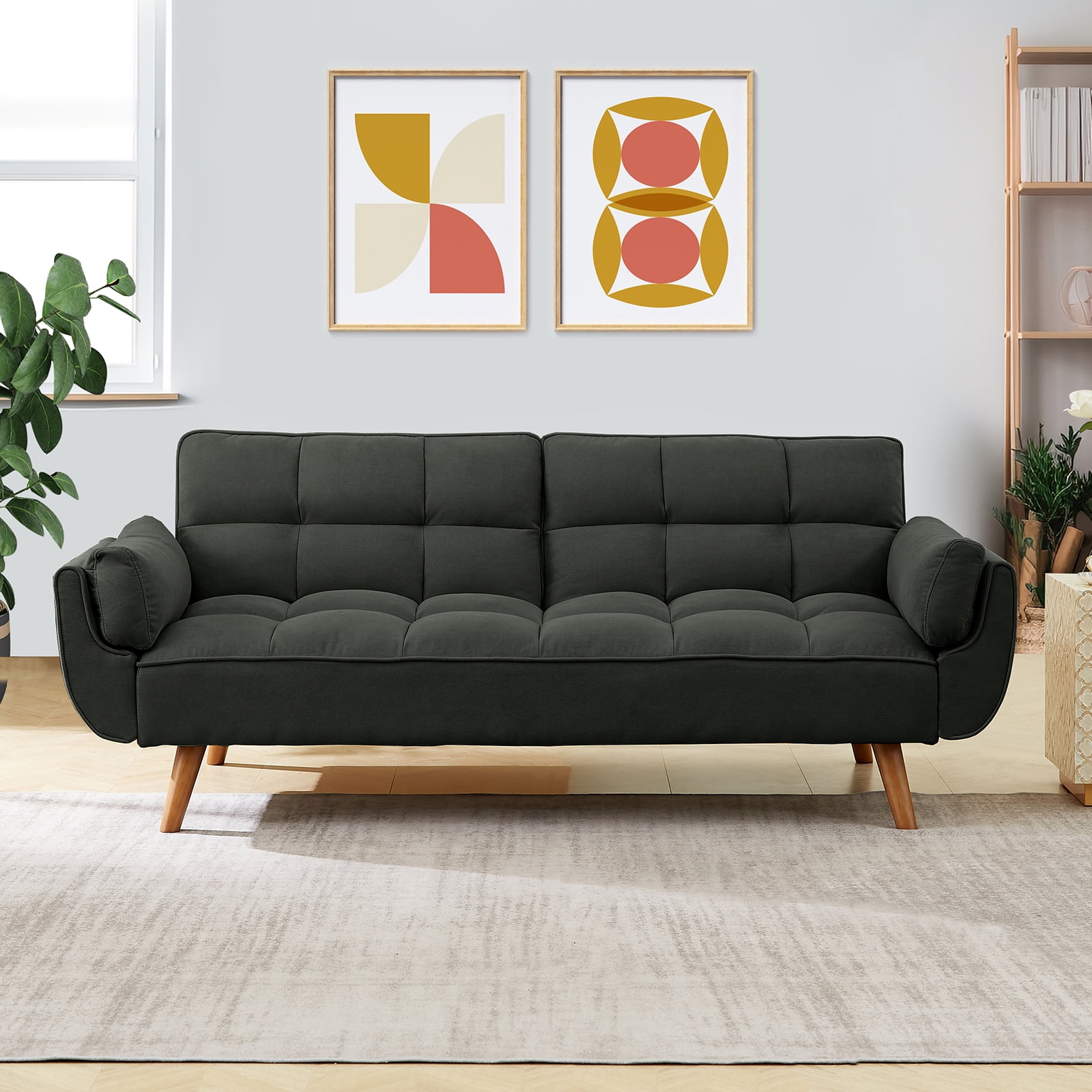 Futon Sofa Bed, Convertible Sleeper Couch, Linen Loveseat for Small