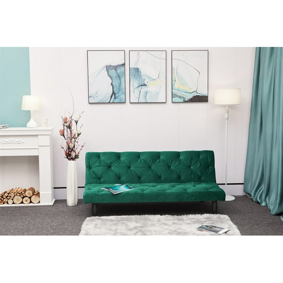 Futon Sofa Bed,Convertible Sleeper Couch with Sturdy Wood Frame,Multifunctional Folding Sofa with Fabric Upholstered Seat,Convertible Sofa Bed Sofa Convert into Sofa Bed for Living Room Bedroom,Green