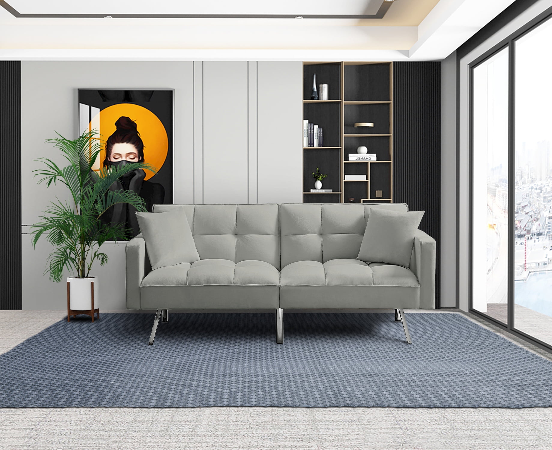 Futon Sofa Bed Convertible Sleeper – Modern Velvet Couch Loveseat Two Seat Recliner Couch Contemporary Love Seat Sofabed