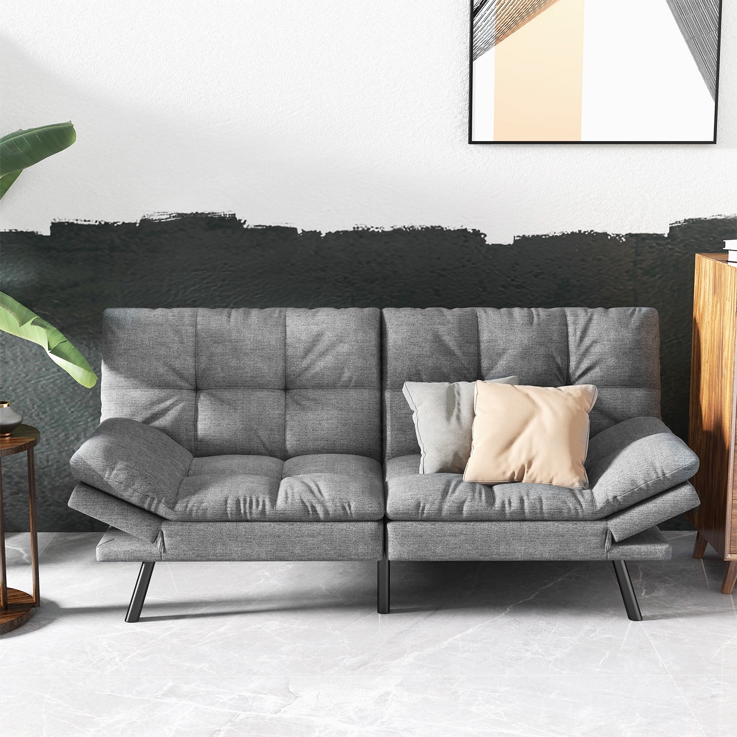 Futon Sofa Bed, Convertible Sofa Bed, Memory Foam Futon with Adjustable