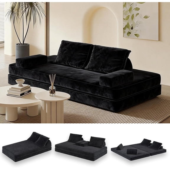 Futon Sofa Bed King Size, Boneless Sleeper Sofa, Oversized Chenille Foldable Couch, Convertible Floor Couches, Modern Folding Mattress, Daybed for Gaming, Living Room, Apartment, Dark Grey