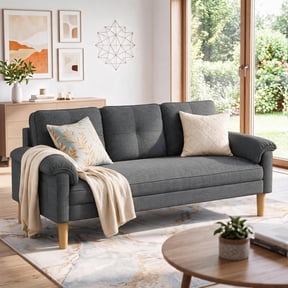 70" Sofa, 3 Seater Sofa with Extra Deep Seats, Lofka Comfy Upholstered Big Loveseat Couch for Living Room, 2 Pillows, Gray Couch