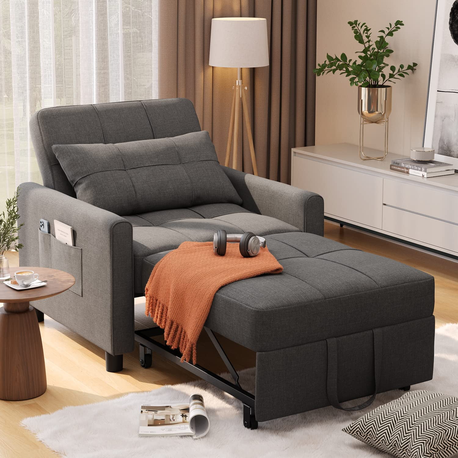 3 in 1 Convertible Sofa Bed Chair for Living Room Aiho Sleeper Sofa Bed for Living Room Dark Gray