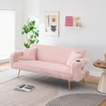 thumbnail image 1 of Futon Sofa Bed,Modern Corduroy Folding Futon Set Convertible Recliner Lounge for Living Room with 2 Cup Holders,Pink, 1 of 7