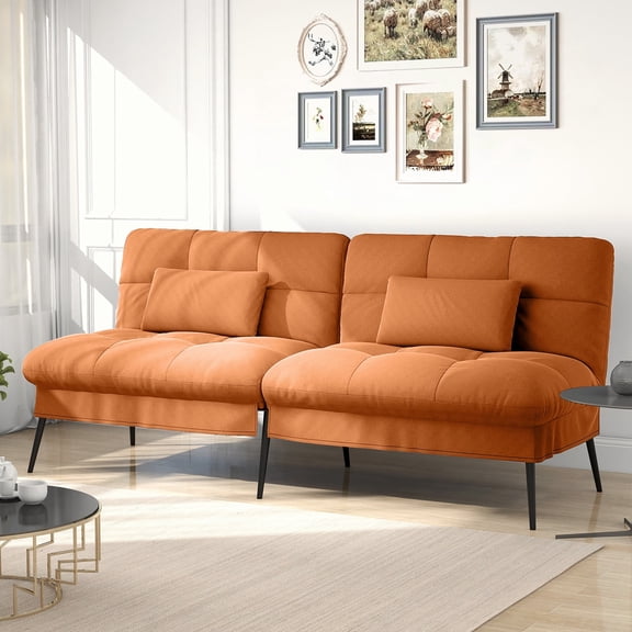 COMHOMA Futon Sofa Bed Modern Fabric Folding Futon Set Adjustable Recliner Sleeper Sofa Bed,Brown