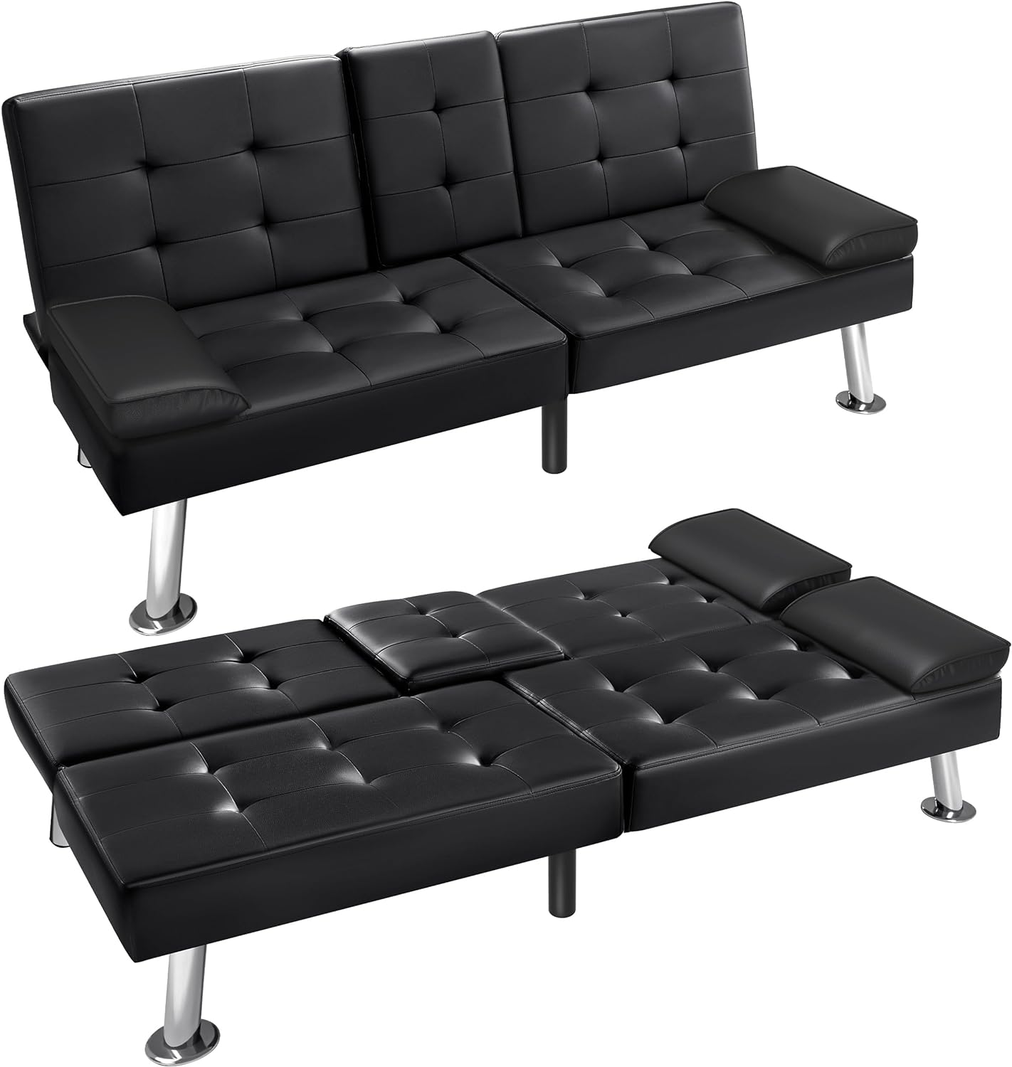 Futon Sofa Bed Modern Faux Leather Sofa Couch For Living Room