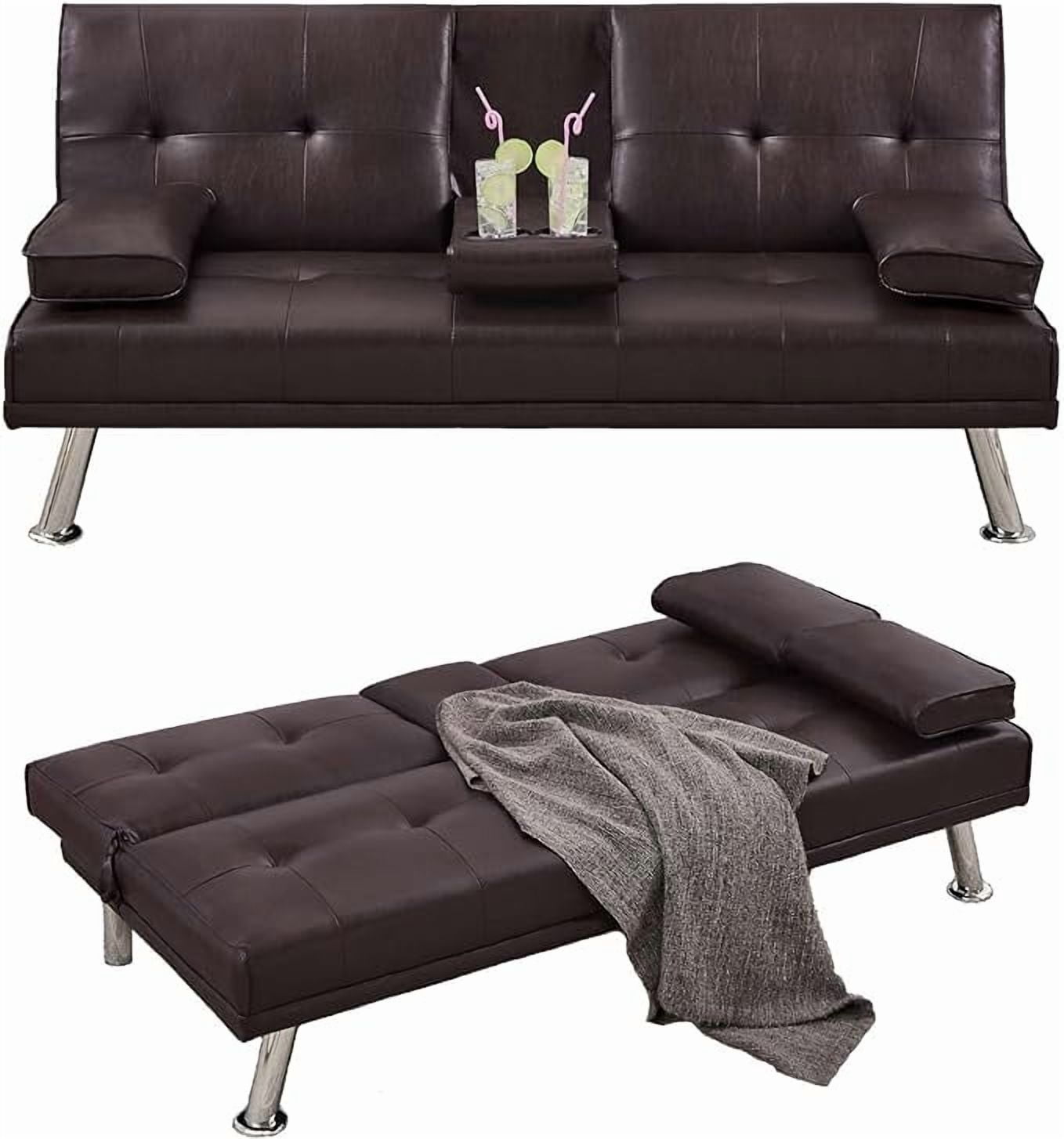 Futon Sofa Bed, Modern Faux Leather Sofa Couch with Convertible Backrest,Sleeper Sofa Couch Filled with Memory Foam for Living Room,Apartment,Bedroom